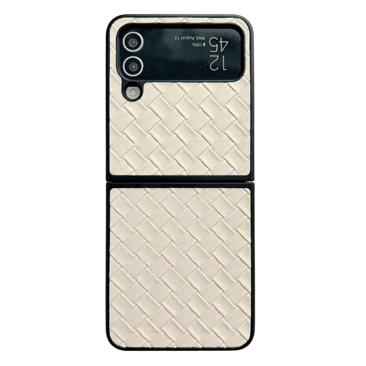 

For Samsung Galaxy Z Flip4 Woven Texture Folding PU Phone Case(Gold)