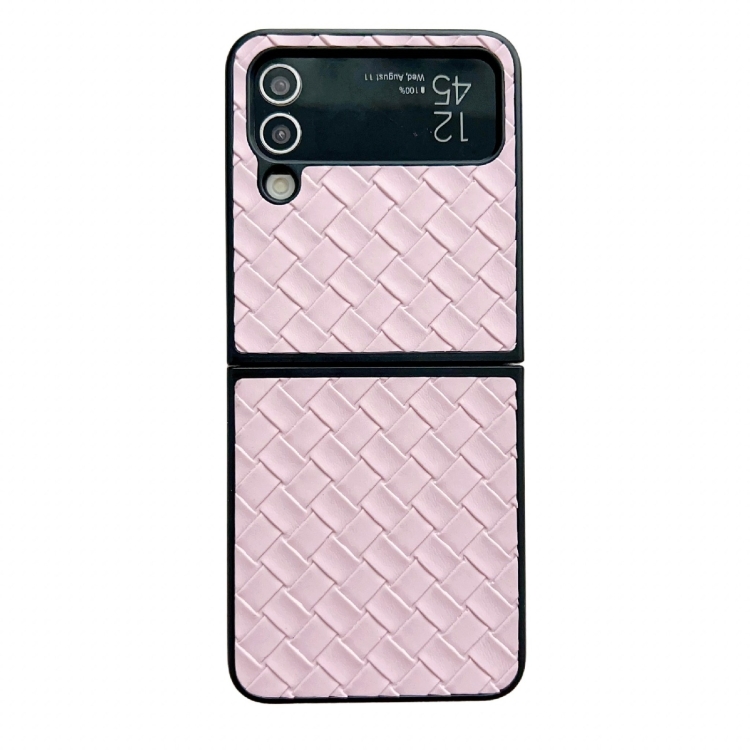 

For Samsung Galaxy Z Flip4 Woven Texture Folding PU Phone Case(Pink)