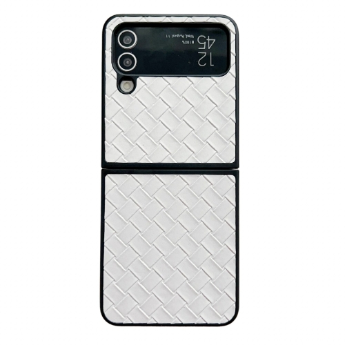 

For Samsung Galaxy Z Flip4 Woven Texture Folding PU Phone Case(White)