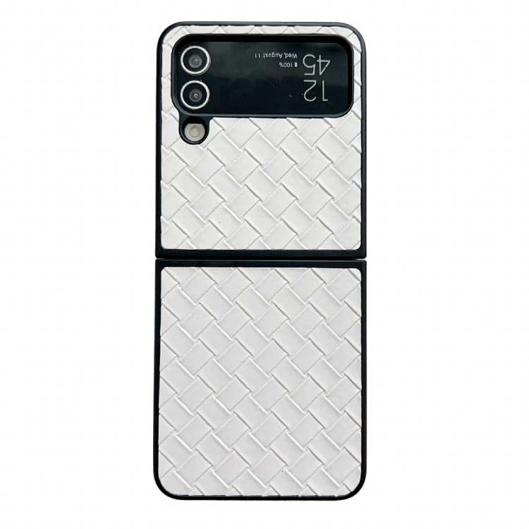 

For Samsung Galaxy Z Flip3 Woven Texture Folding PU Phone Case(White)