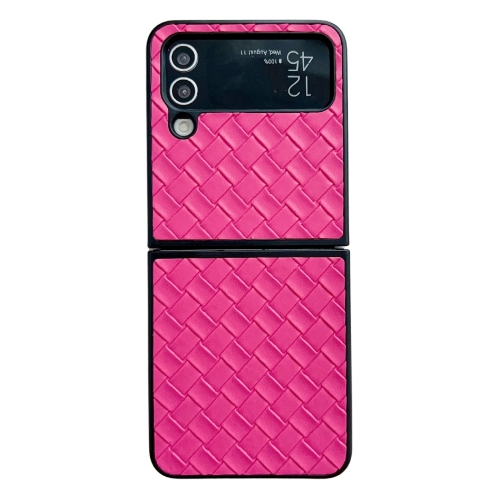 

For Samsung Galaxy Z Flip3 Woven Texture Folding PU Phone Case(Rose Red)