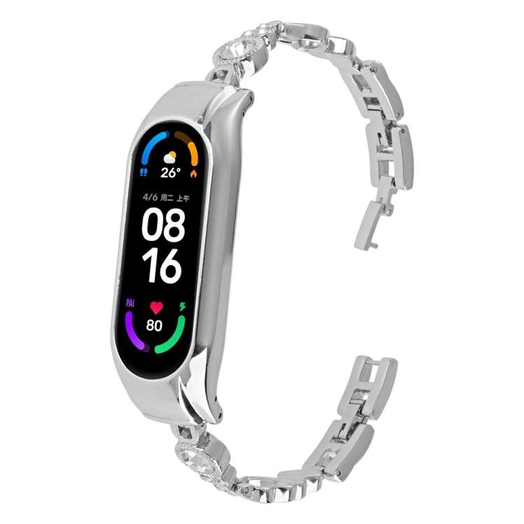 

For Xiaomi Mi Band 8 Heart-to-heart Diamond Metal Watch Band(Silver)