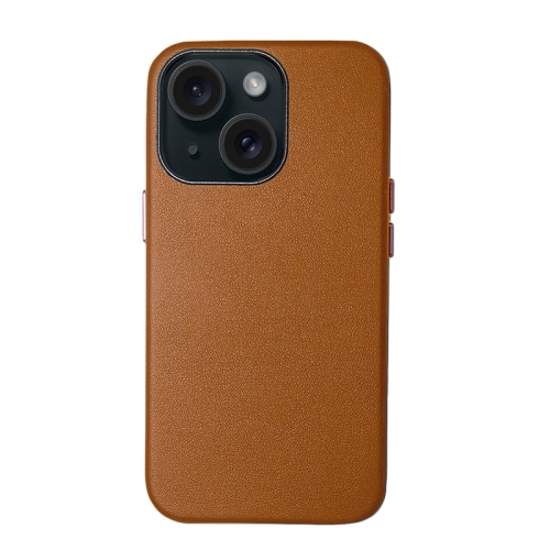 

For iPhone 15 Plus Lamb Grain PU Back Cover Phone Case(Brown)