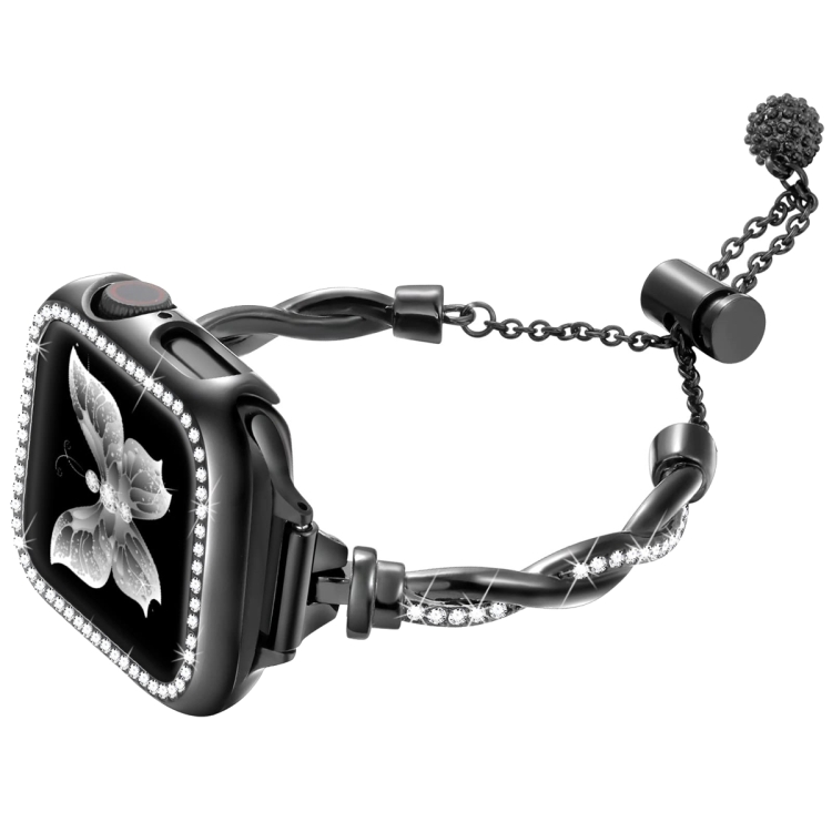 

For Apple Watch SE 2023 44mm Twist Bracelet Diamond Metal Watch Band(Black)