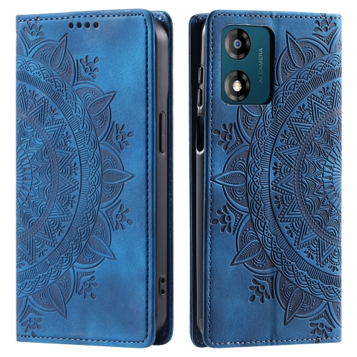 

For Motorola Moto E14 Totem Embossed Magnetic Leather Phone Case(Blue)