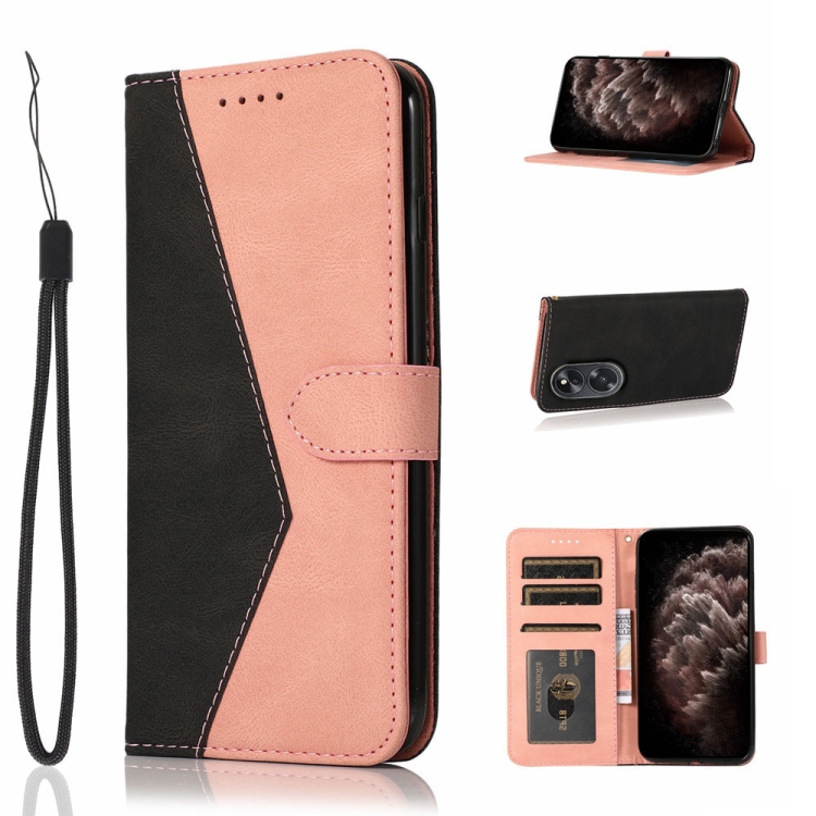 

For OPPO A18 Dual-color Stitching Leather Phone Case(Black Rose Gold)