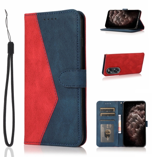 

For OPPO A58 Dual-color Stitching Leather Phone Case(Red Blue)