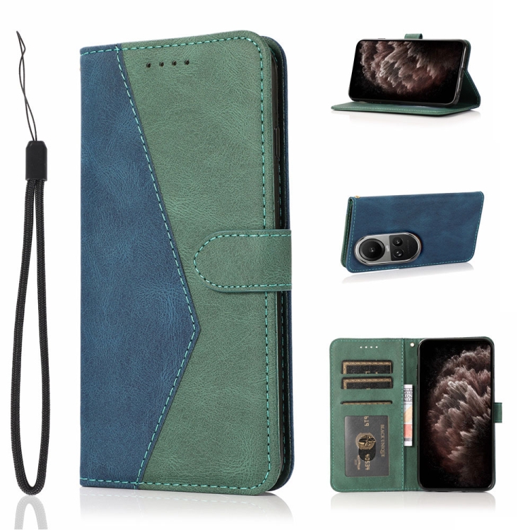 

For OPPO Reno10 5G / Reno10 Pro 5G Global Dual-color Stitching Leather Phone Case(Blue Green)