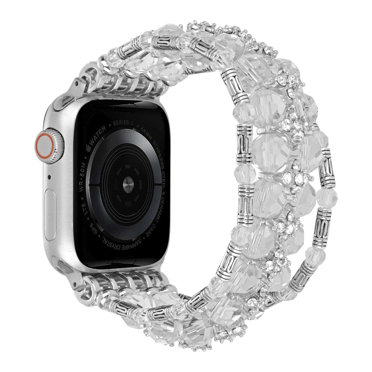 

For Apple Watch SE 2023 44mm Beaded Diamond Bracelet Watch Band(White)