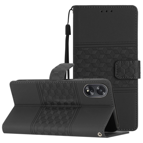 

For OPPO A58 Diamond Embossed Skin Feel Leather Phone Case(Black)