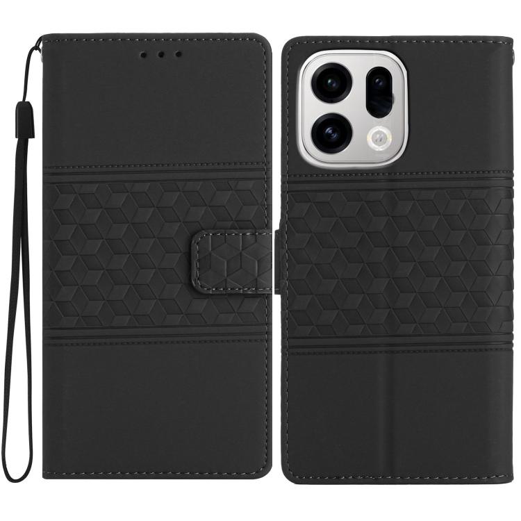 

For OPPO Find X9 Diamond Embossed Skin Feel Leather Phone Case(Black)
