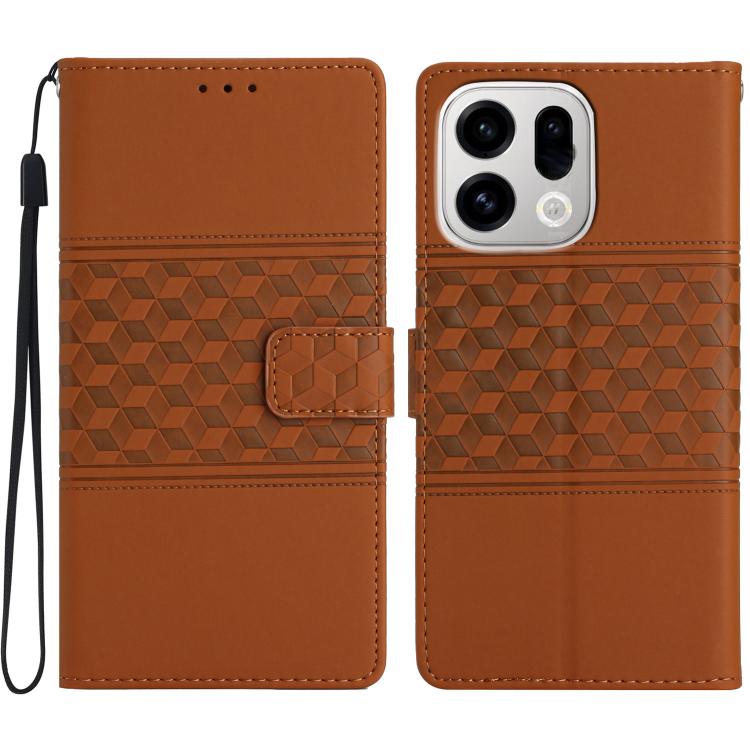 

For OPPO Find X9 Pro Diamond Embossed Skin Feel Leather Phone Case(Brown)