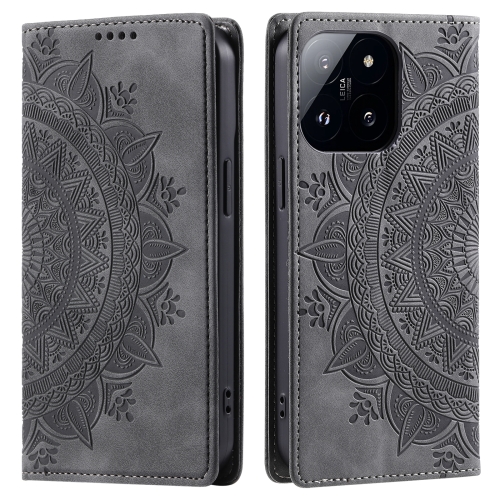 

For Xiaomi 14 Totem Embossed Magnetic Leather Phone Case(Grey)