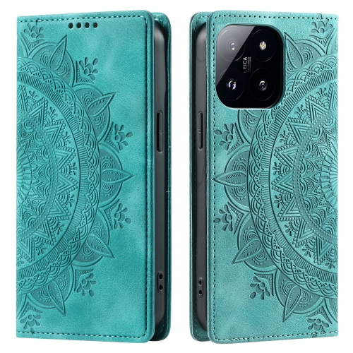 

For Xiaomi 14 Totem Embossed Magnetic Leather Phone Case(Green)