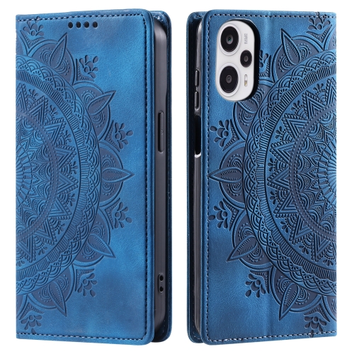 

For Xiaomi Poco F5 / Redmi Note 12 Turbo Totem Embossed Magnetic Leather Phone Case(Blue)