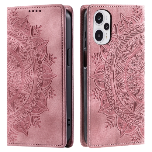 

For Xiaomi Poco F5 / Redmi Note 12 Turbo Totem Embossed Magnetic Leather Phone Case(Rose Gold)