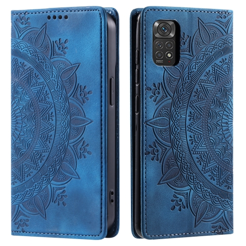

For Xiaomi Redmi Note 11 Global / 11S 4G Totem Embossed Magnetic Leather Phone Case(Blue)