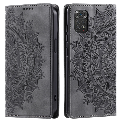 

For Xiaomi Redmi Note 11 Global / 11S 4G Totem Embossed Magnetic Leather Phone Case(Grey)