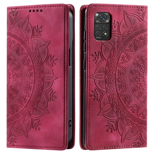 

For Xiaomi Redmi Note 11 Global / 11S 4G Totem Embossed Magnetic Leather Phone Case(Red)