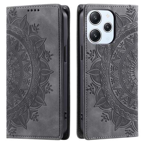 

For Xiaomi Redmi 12 4G/5G / Note 12R Totem Embossed Magnetic Leather Phone Case(Grey)