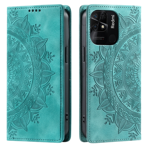 

For Xiaomi Redmi 10C 4G Global / 10 India Totem Embossed Magnetic Leather Phone Case(Green)