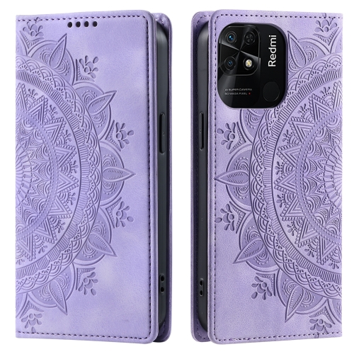 

For Xiaomi Redmi 10C 4G Global / 10 India Totem Embossed Magnetic Leather Phone Case(Purple)