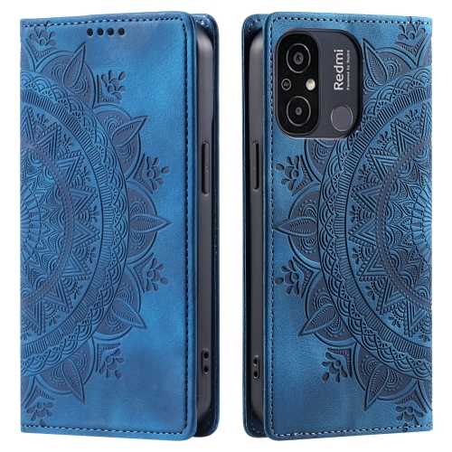 

For Xiaomi Redmi 11A 4G Global Totem Embossed Magnetic Leather Phone Case(Blue)