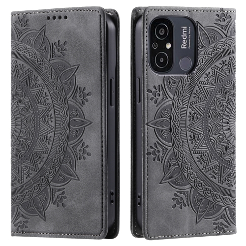 

For Xiaomi Redmi 11A 4G Global Totem Embossed Magnetic Leather Phone Case(Grey)