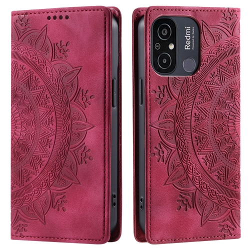 

For Xiaomi Redmi 11A 4G Global Totem Embossed Magnetic Leather Phone Case(Red)