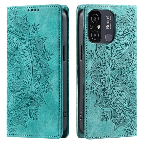 

For Xiaomi Redmi 11A 4G Global Totem Embossed Magnetic Leather Phone Case(Green)