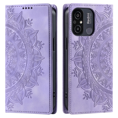 

For Xiaomi Redmi 11A 4G Global Totem Embossed Magnetic Leather Phone Case(Purple)