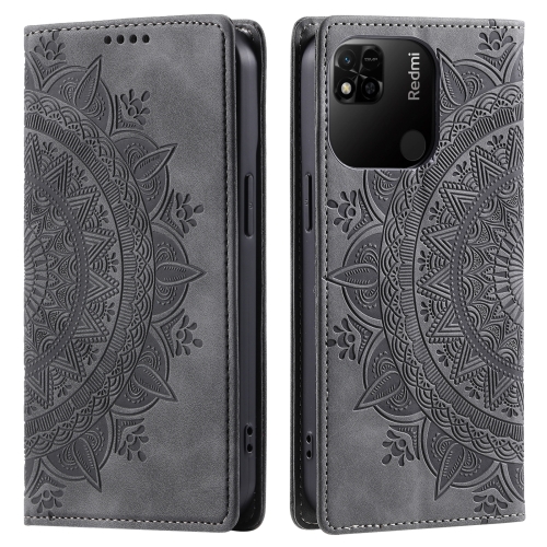 

For Xiaomi Redmi 10A 4G Global / Poco C55 Totem Embossed Magnetic Leather Phone Case(Grey)
