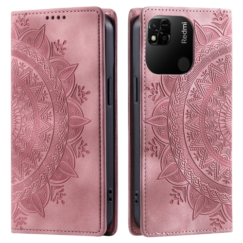 

For Xiaomi Redmi 10A 4G Global / Poco C55 Totem Embossed Magnetic Leather Phone Case(Rose Gold)