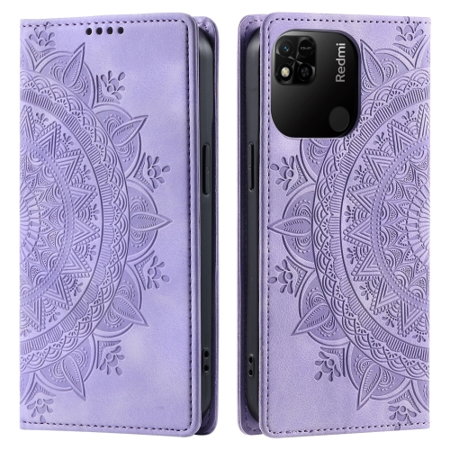 

For Xiaomi Redmi 10A 4G Global / Poco C55 Totem Embossed Magnetic Leather Phone Case(Purple)