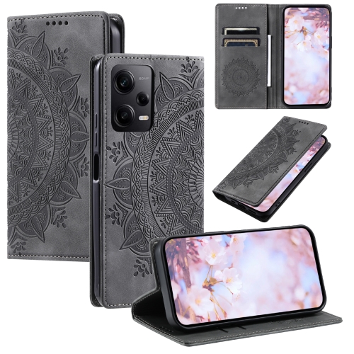 

For Xiaomi Redmi Note 12 Pro Global Totem Embossed Magnetic Leather Phone Case(Grey)
