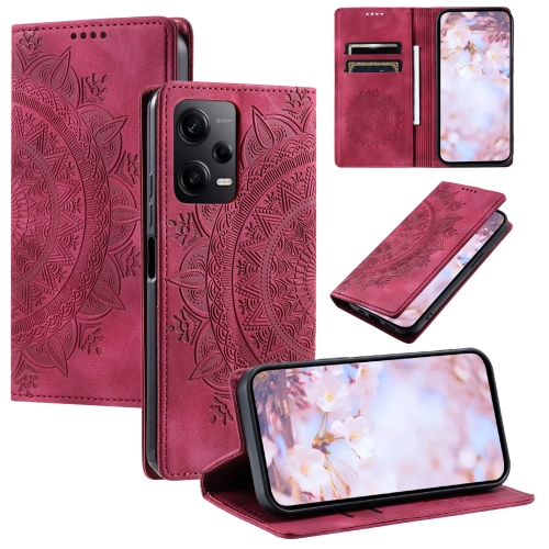 

For Xiaomi Redmi Note 12 Pro Global Totem Embossed Magnetic Leather Phone Case(Red)