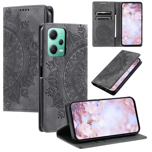 

For Xiaomi Redmi Note 12 5G Global Totem Embossed Magnetic Leather Phone Case(Grey)