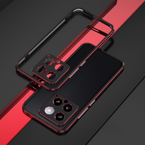 

For Xiaomi 14 Aurora Series Lens Protector + Metal Frame Phone Case(Black Red)