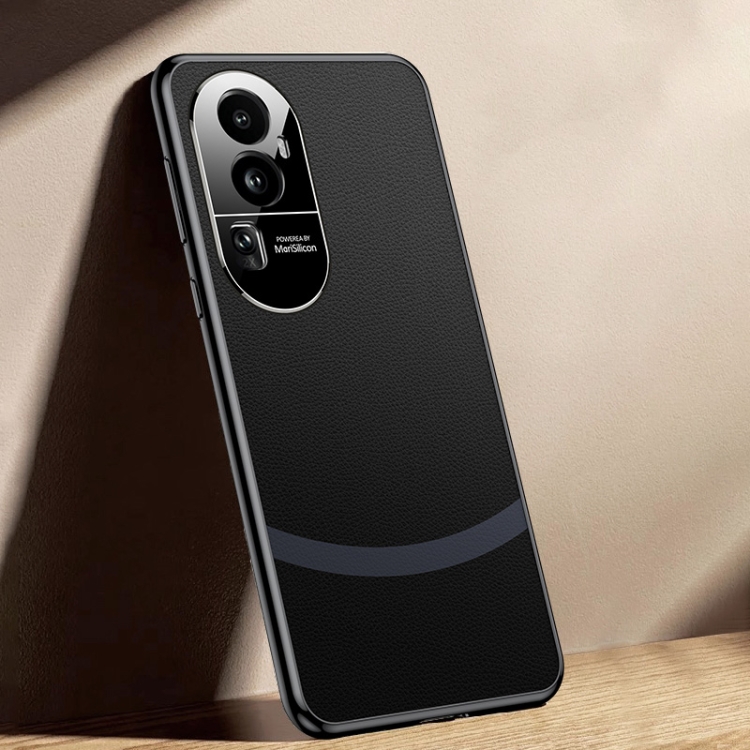 

For OPPO Reno10 Gilt Leather Electroplated Phone Case(Black)