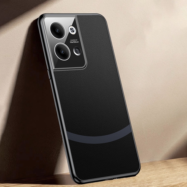 

For OPPO Reno9 Gilt Leather Electroplated Phone Case(Black)