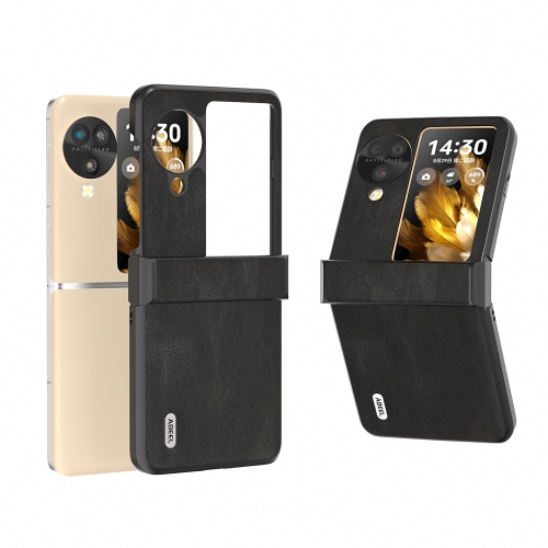 

For OPPO Find N3 Flip ABEEL Hinge Retro Texture PU Phone Case(Black)