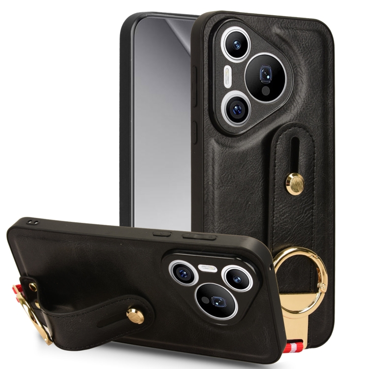 

For Huawei Pura 70 5G Wristband Leather Back Phone Case(Black)