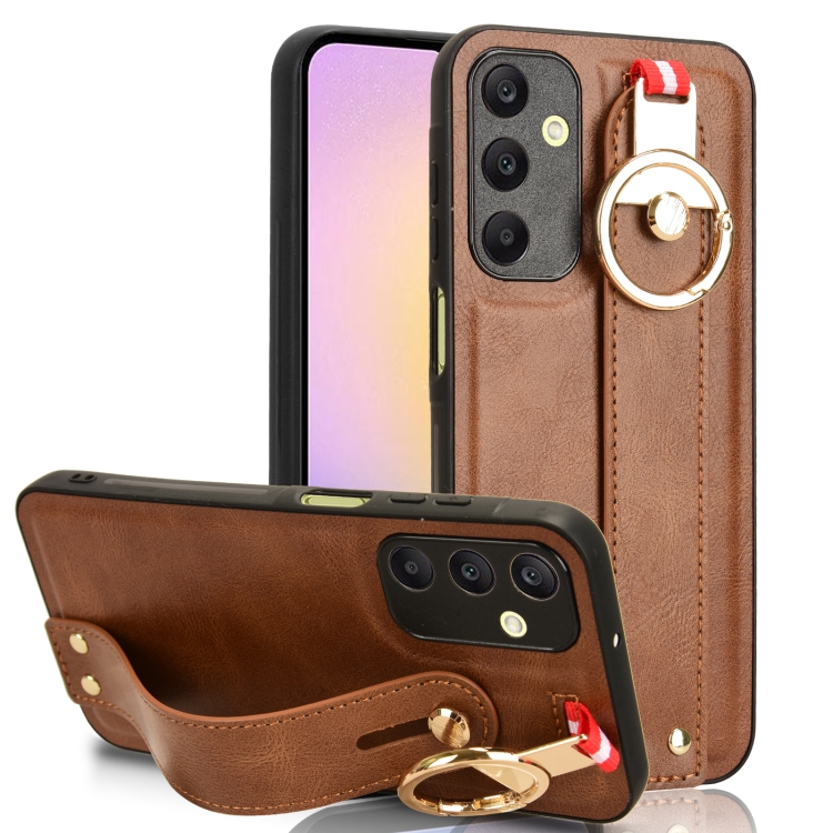 

For Samsung Galaxy A25 5G Wristband Leather Back Phone Case(Brown)