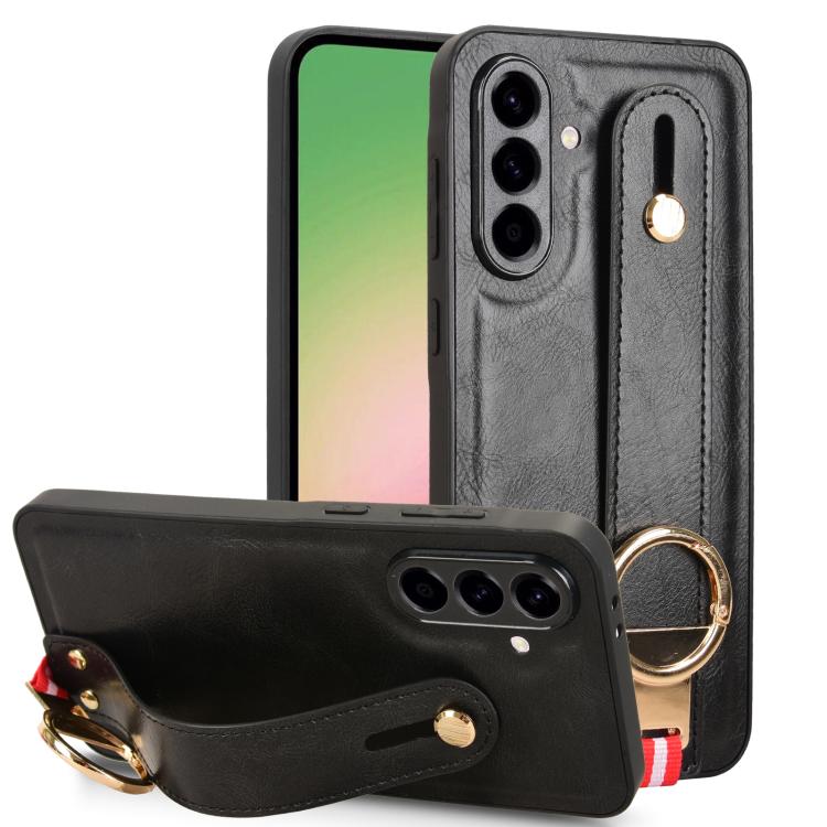 

For Samsung Galaxy A56 5G Wristband Leather Back Phone Case(Black)