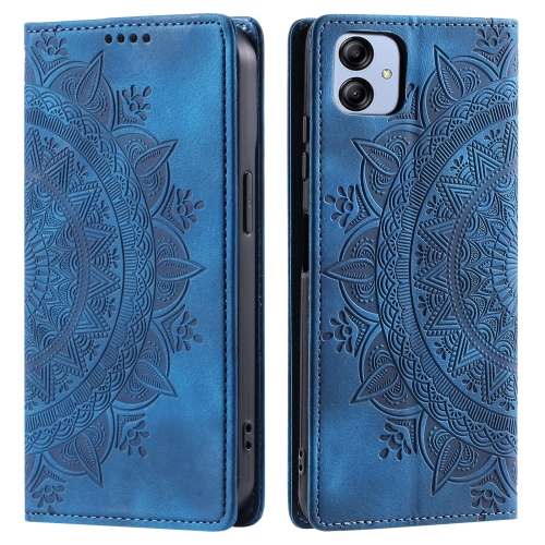 

For Samsung Galaxy A04e 4G/F04/M04 Totem Embossed Magnetic Leather Phone Case(Blue)