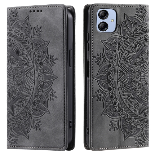 

For Samsung Galaxy A04e 4G/F04/M04 Totem Embossed Magnetic Leather Phone Case(Grey)