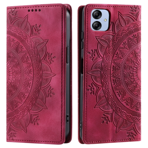 

For Samsung Galaxy A04e 4G/F04/M04 Totem Embossed Magnetic Leather Phone Case(Red)