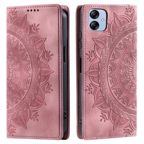 

For Samsung Galaxy A04e 4G/F04/M04 Totem Embossed Magnetic Leather Phone Case(Rose Gold)