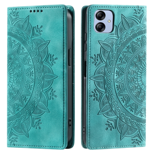 

For Samsung Galaxy A04e 4G/F04/M04 Totem Embossed Magnetic Leather Phone Case(Green)