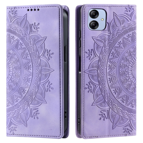 

For Samsung Galaxy A04e 4G/F04/M04 Totem Embossed Magnetic Leather Phone Case(Purple)